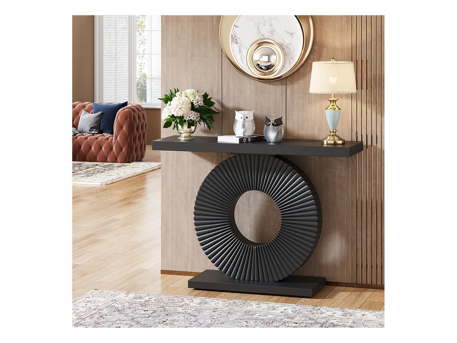 Table console moderne avec base géométrique, table d'entrée en bois de 100 cm