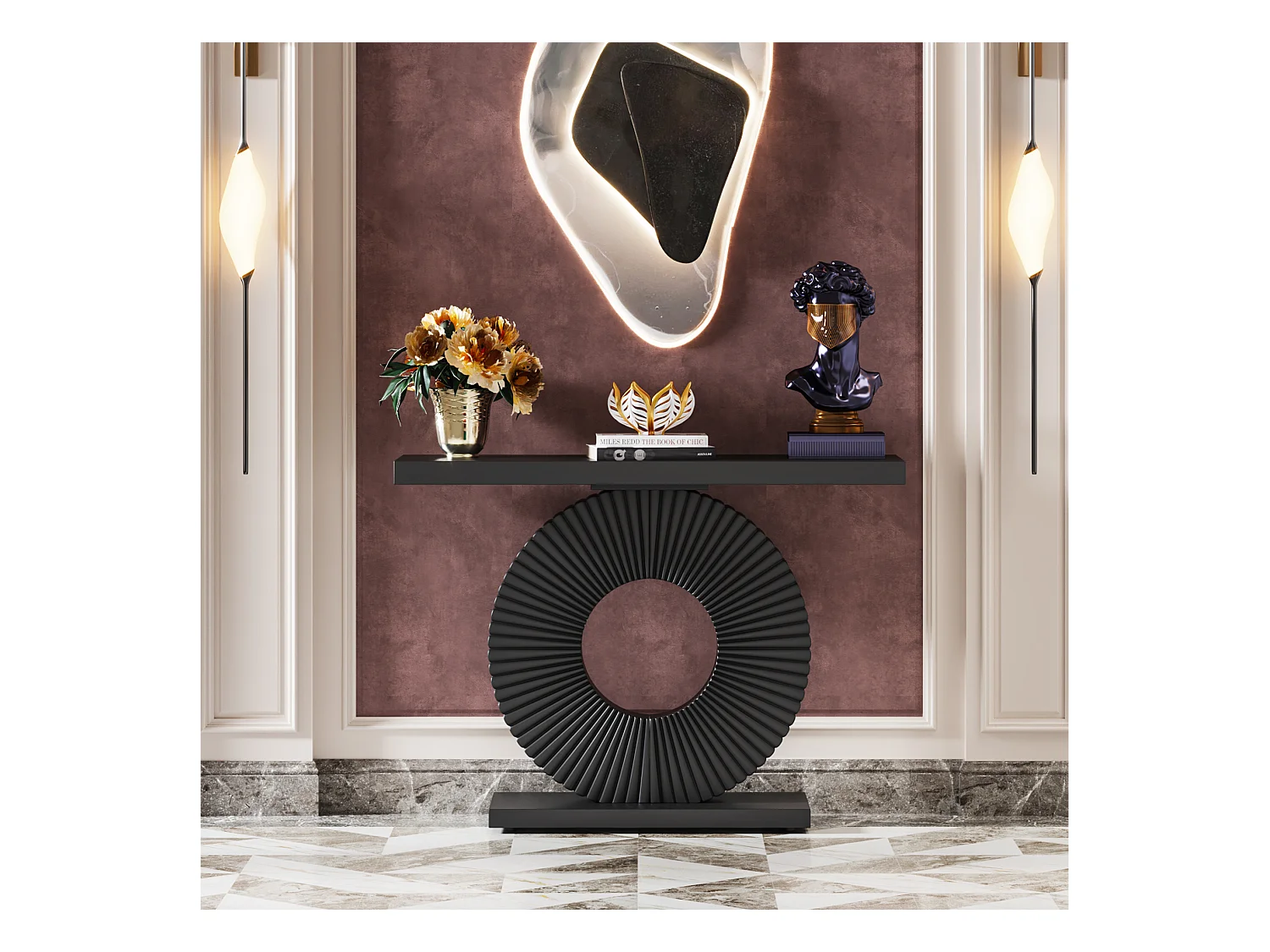 Table console moderne avec base géométrique, table d'entrée en bois de 100 cm