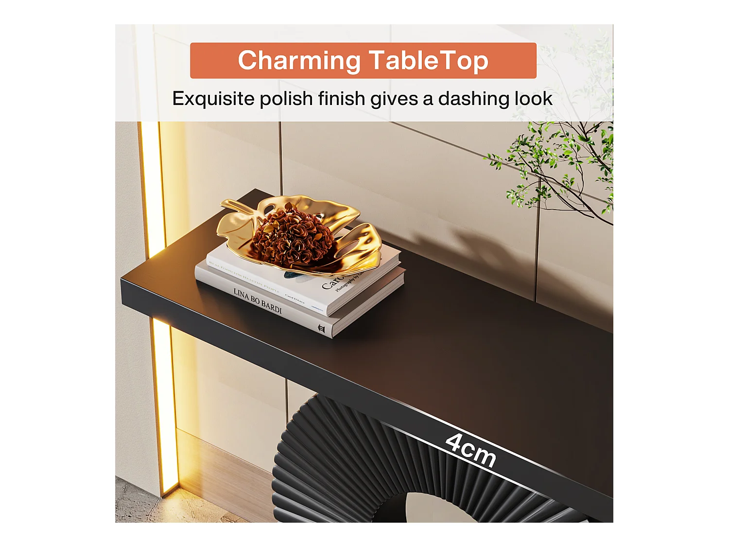 Table console moderne avec base géométrique, table d'entrée en bois de 100 cm