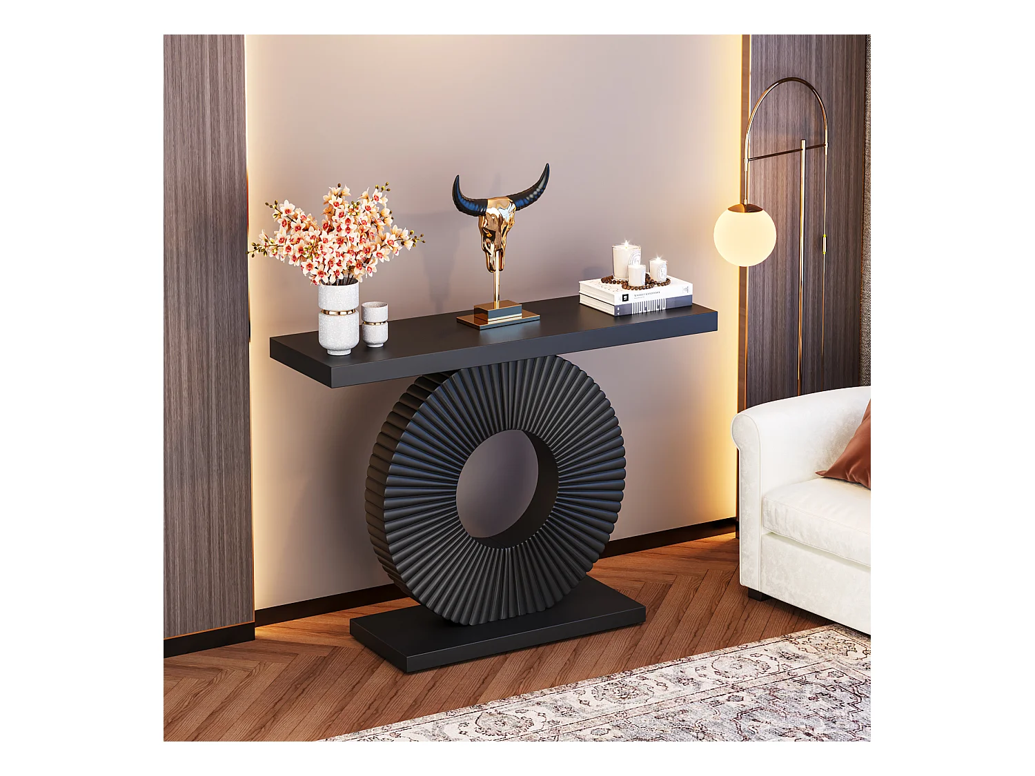 Table console moderne avec base géométrique, table d'entrée en bois de 100 cm