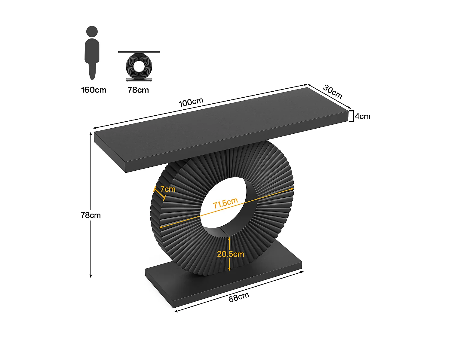 Table console moderne avec base géométrique, table d'entrée en bois de 100 cm
