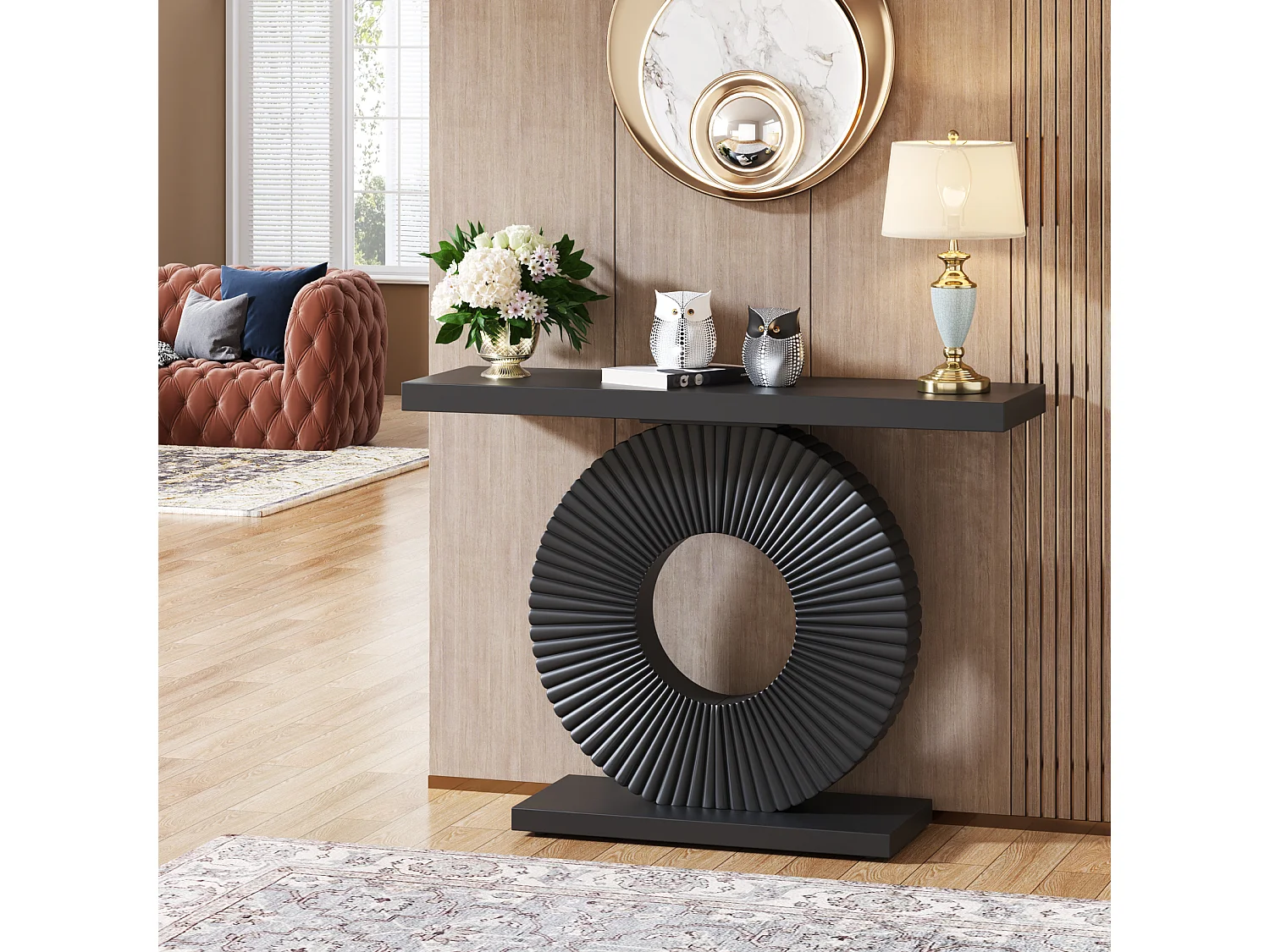 Table console moderne avec base géométrique, table d'entrée en bois de 100 cm