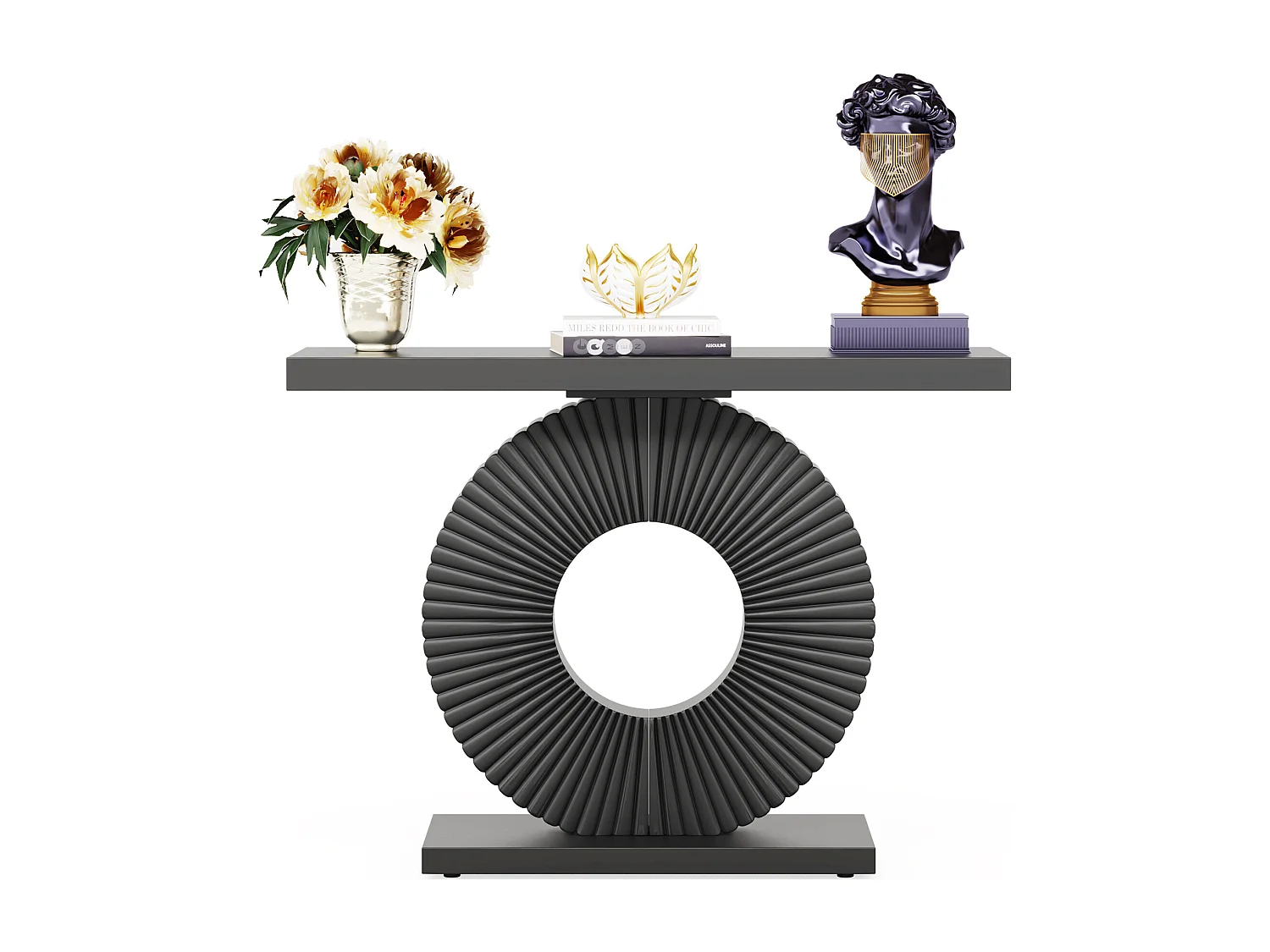 Table console moderne avec base géométrique, table d'entrée en bois de 100 cm