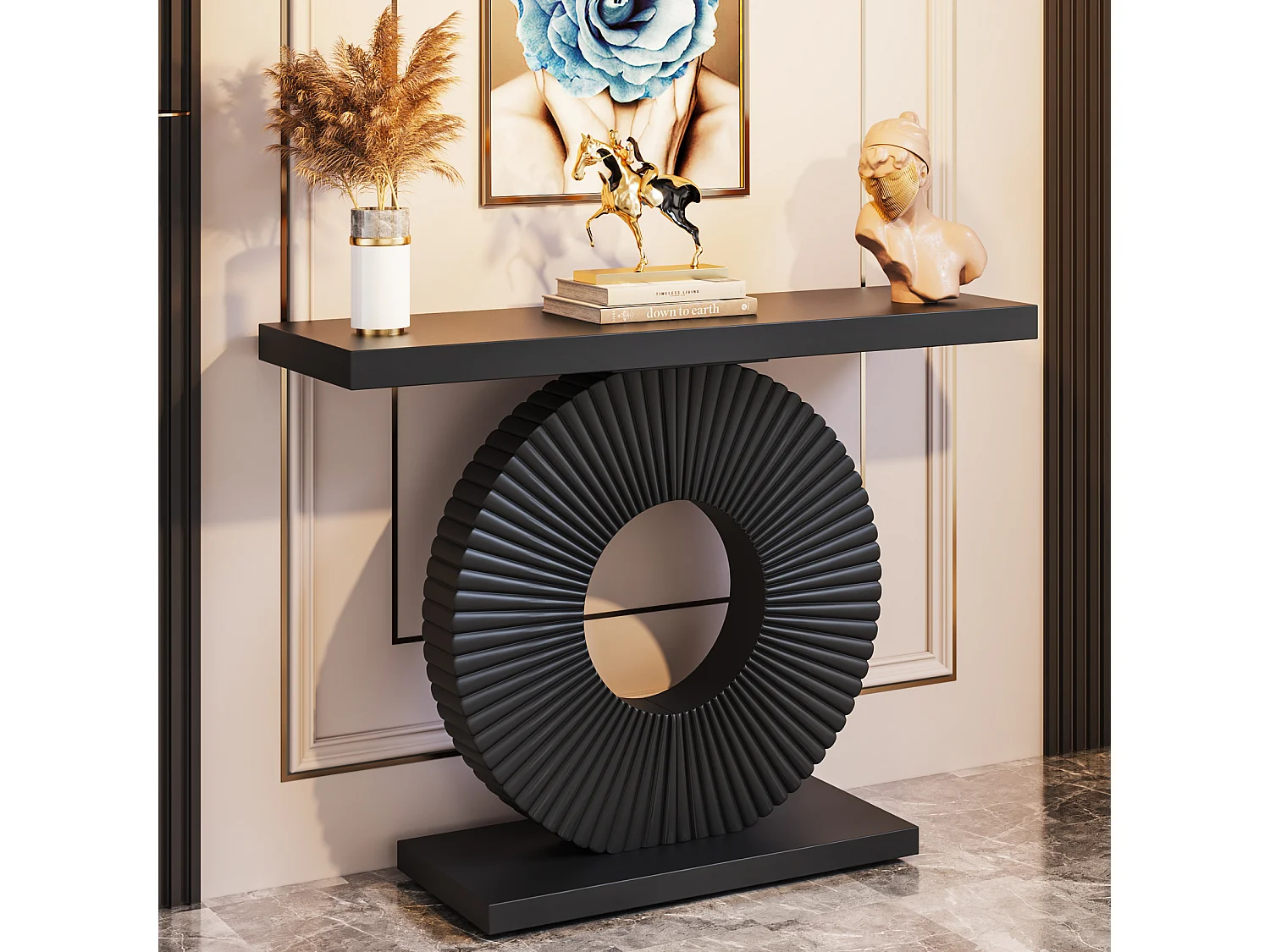 Table console moderne avec base géométrique, table d'entrée en bois de 100 cm