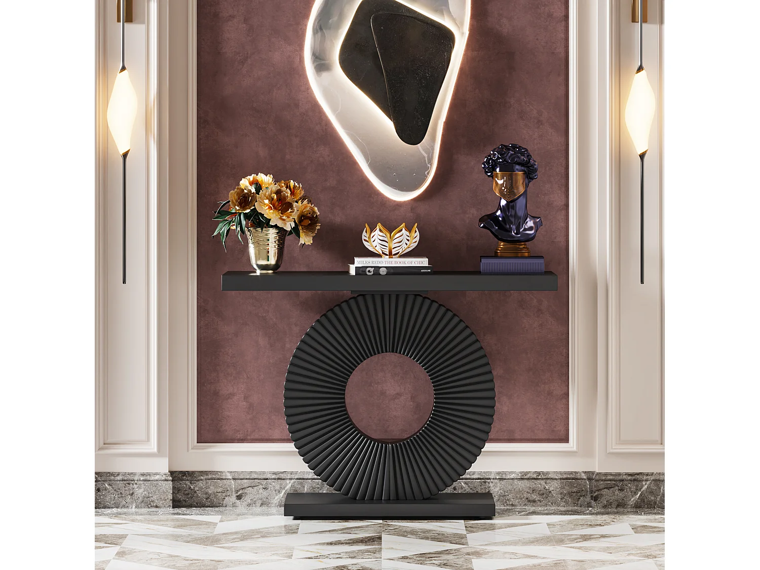 Table console moderne avec base géométrique, table d'entrée en bois de 100 cm