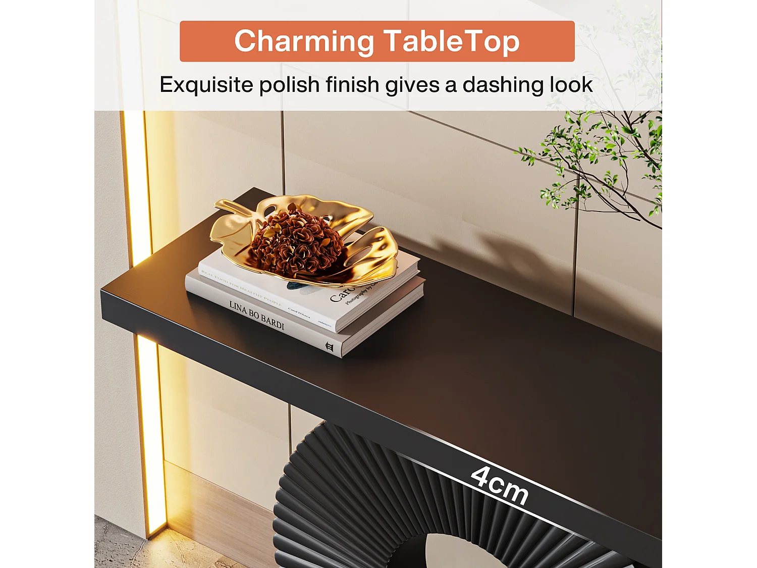 Table console moderne avec base géométrique, table d'entrée en bois de 100 cm