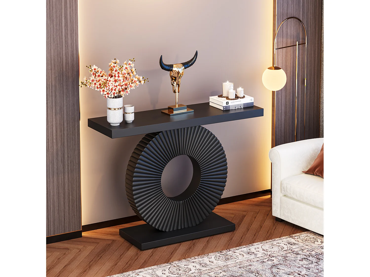 Table console moderne avec base géométrique, table d'entrée en bois de 100 cm