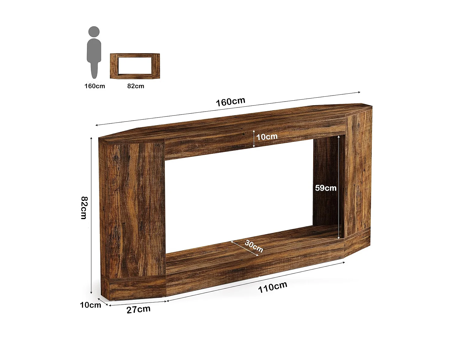Mesa de console de 160 cm com espaço para guardar, mesa baixa atrás do sofá