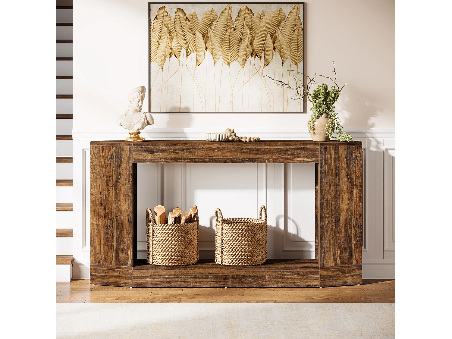 Mesa de console de 160 cm com espaço para guardar, mesa baixa atrás do sofá