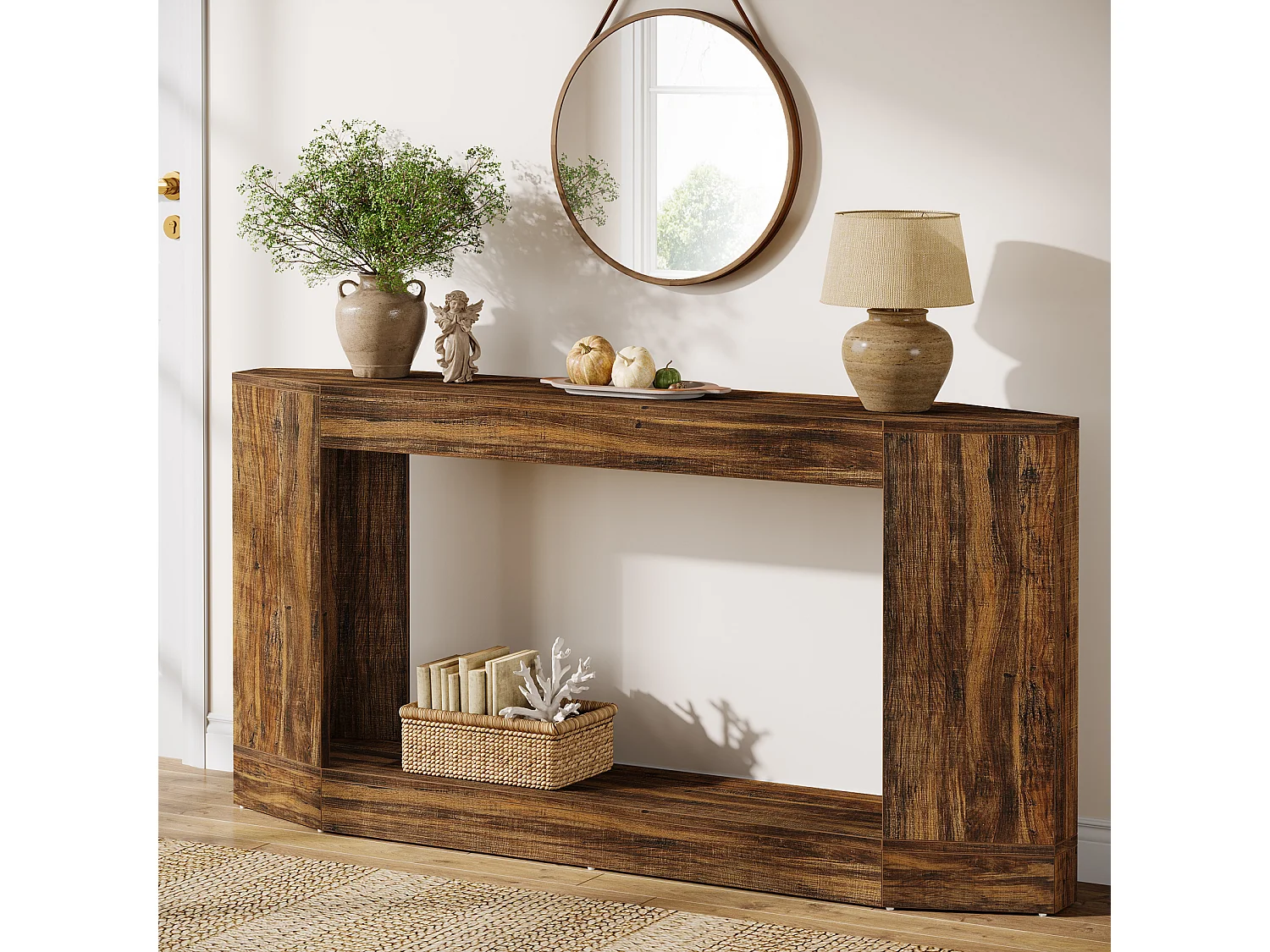 Mesa de console de 160 cm com espaço para guardar, mesa baixa atrás do sofá