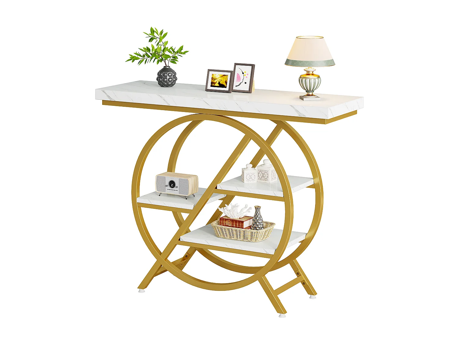 Table console de 100 cm avec plateau épais - Table basse industrielle à 4 étages