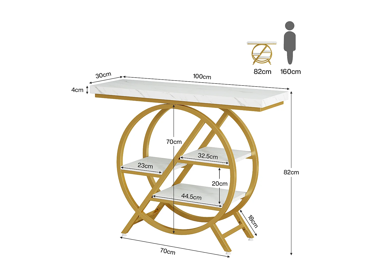 Table console de 100 cm avec plateau épais - Table basse industrielle à 4 étages