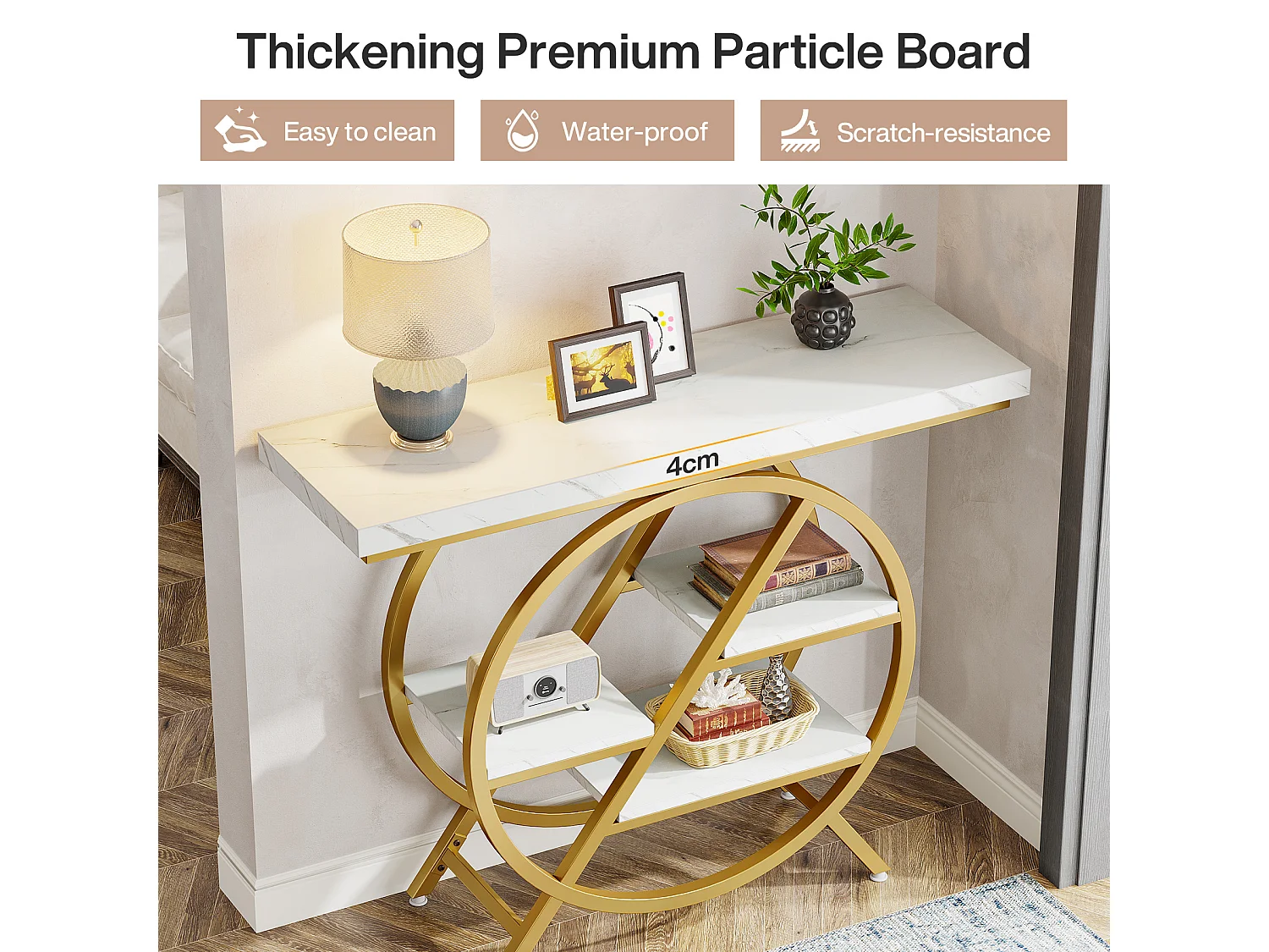 Table console de 100 cm avec plateau épais - Table basse industrielle à 4 étages
