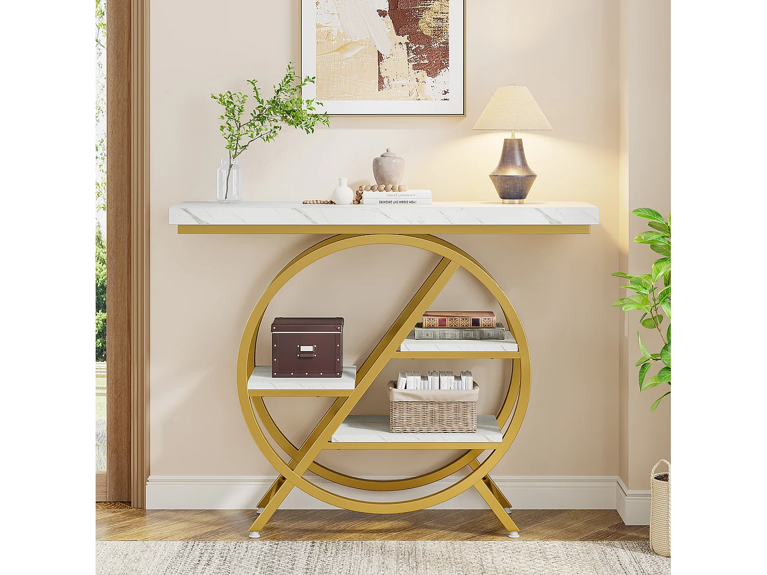 Table console de 100 cm avec plateau épais - Table basse industrielle à 4 étages