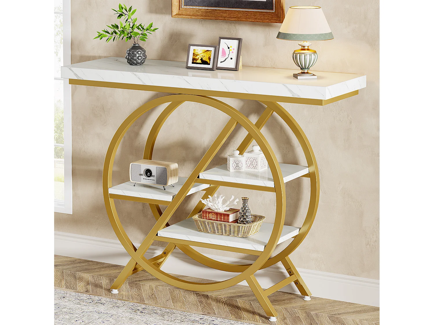 Table console de 100 cm avec plateau épais - Table basse industrielle à 4 étages