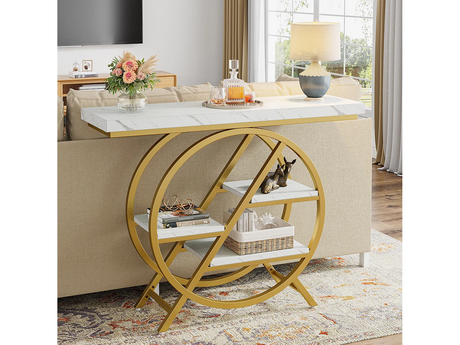 Table console de 100 cm avec plateau épais - Table basse industrielle à 4 étages