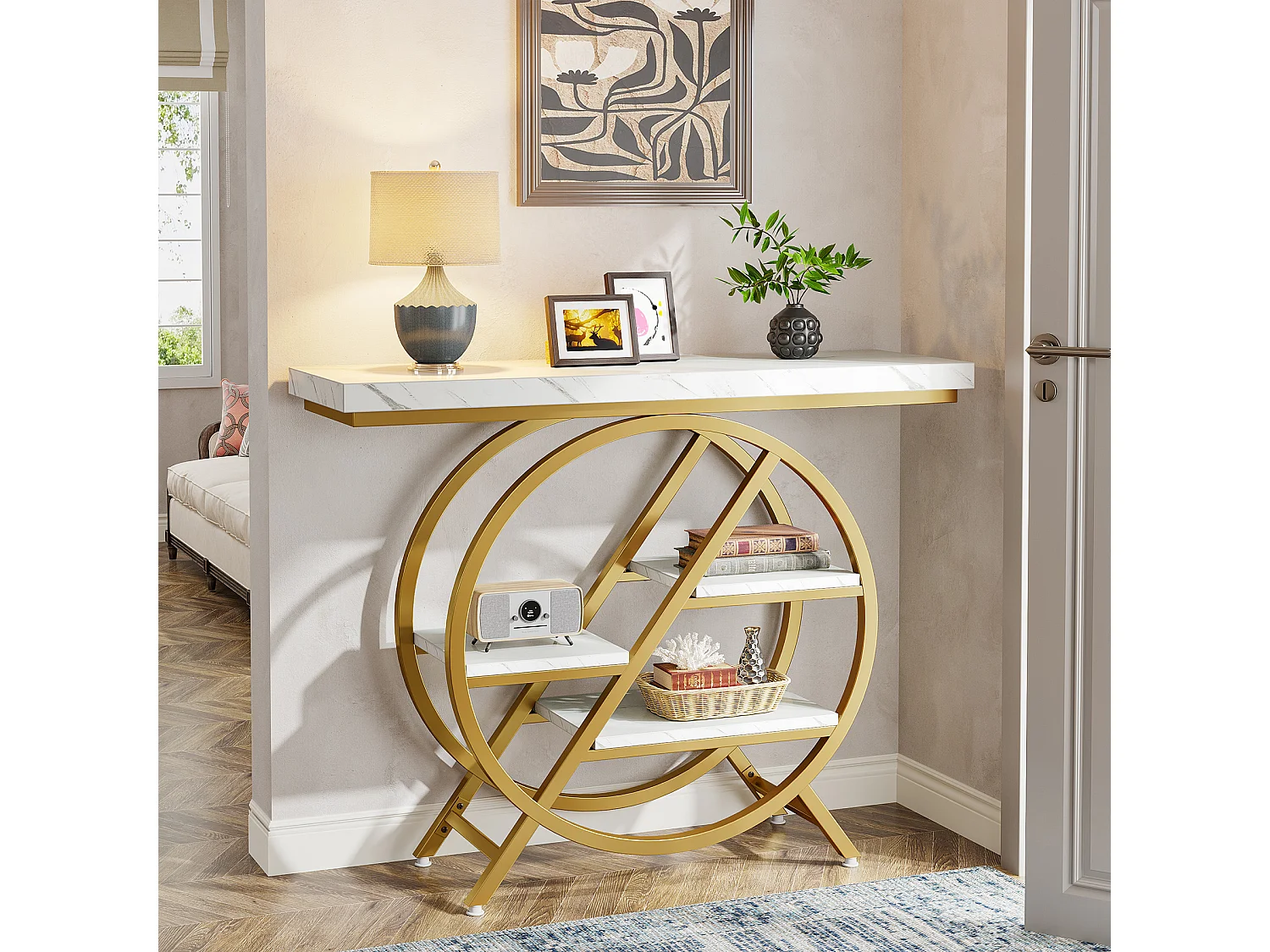 Table console de 100 cm avec plateau épais - Table basse industrielle à 4 étages