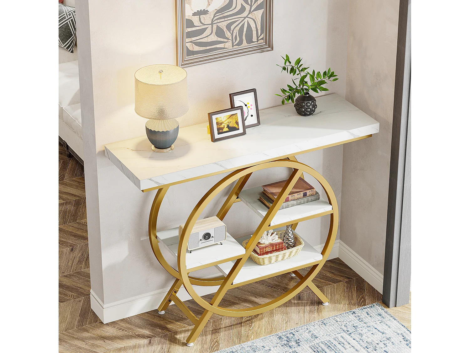 Table console de 100 cm avec plateau épais - Table basse industrielle à 4 étages
