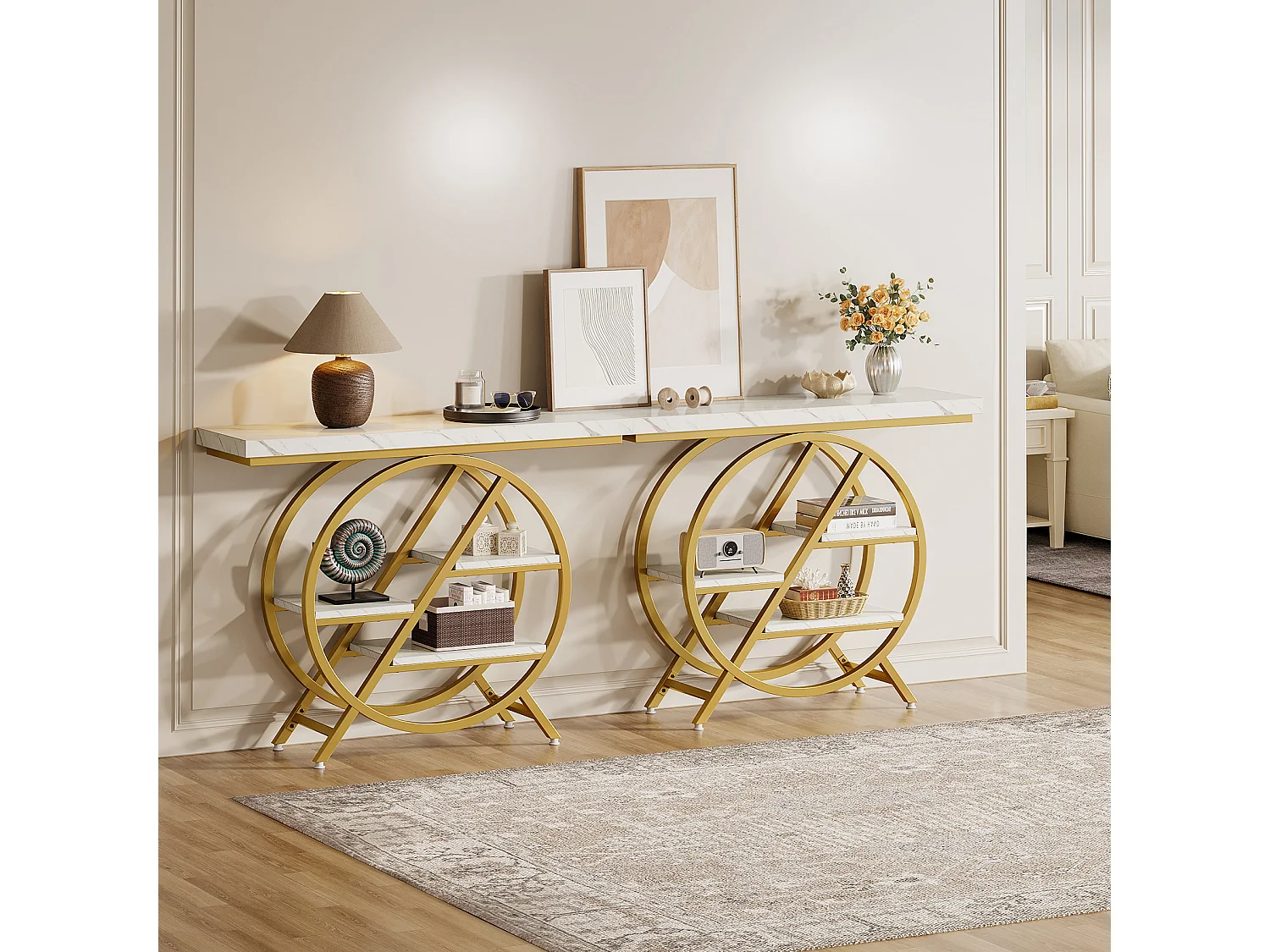 Table console de 100 cm avec plateau épais - Table basse industrielle à 4 étages