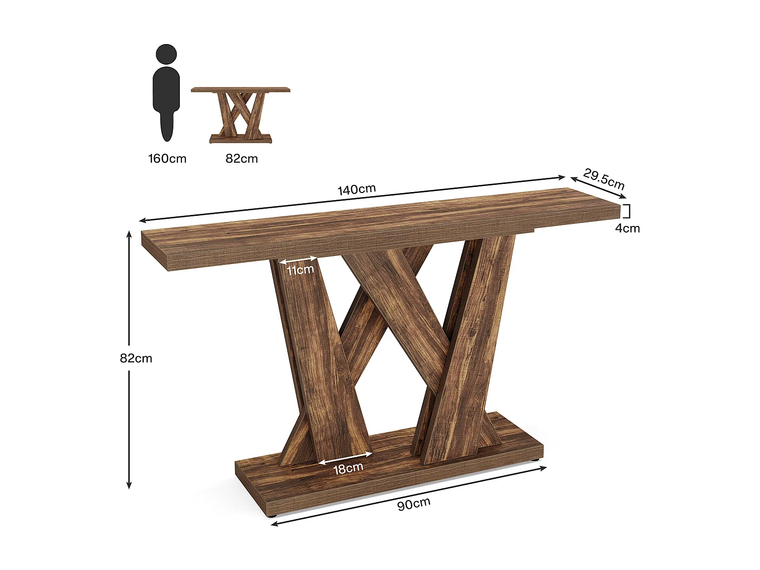 Casa de campo - Consola de mesa moderna detrás del sofá - Mesa de entrada de 140 cm de largo