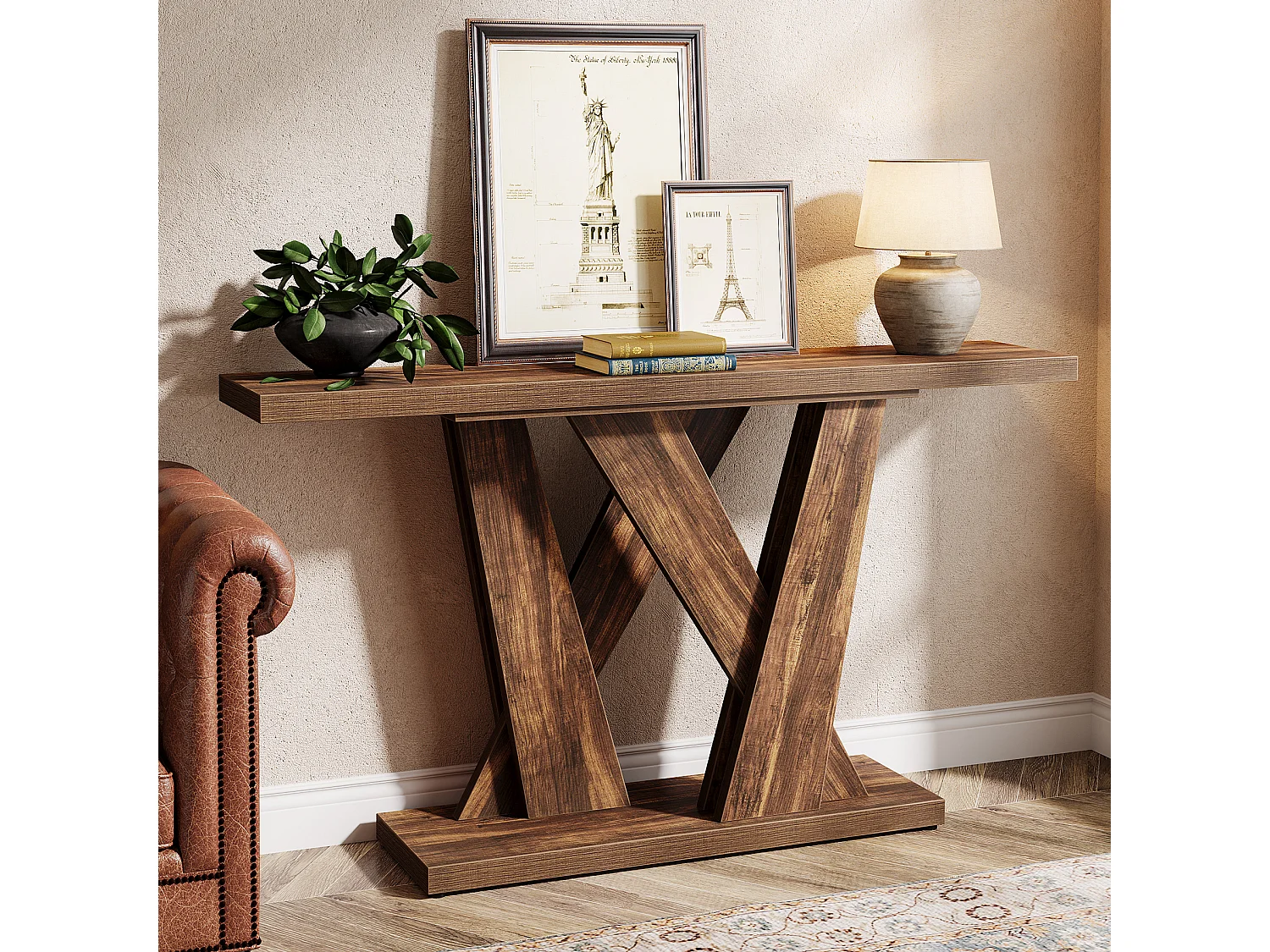 Casa de campo - Consola de mesa moderna detrás del sofá - Mesa de entrada de 140 cm de largo