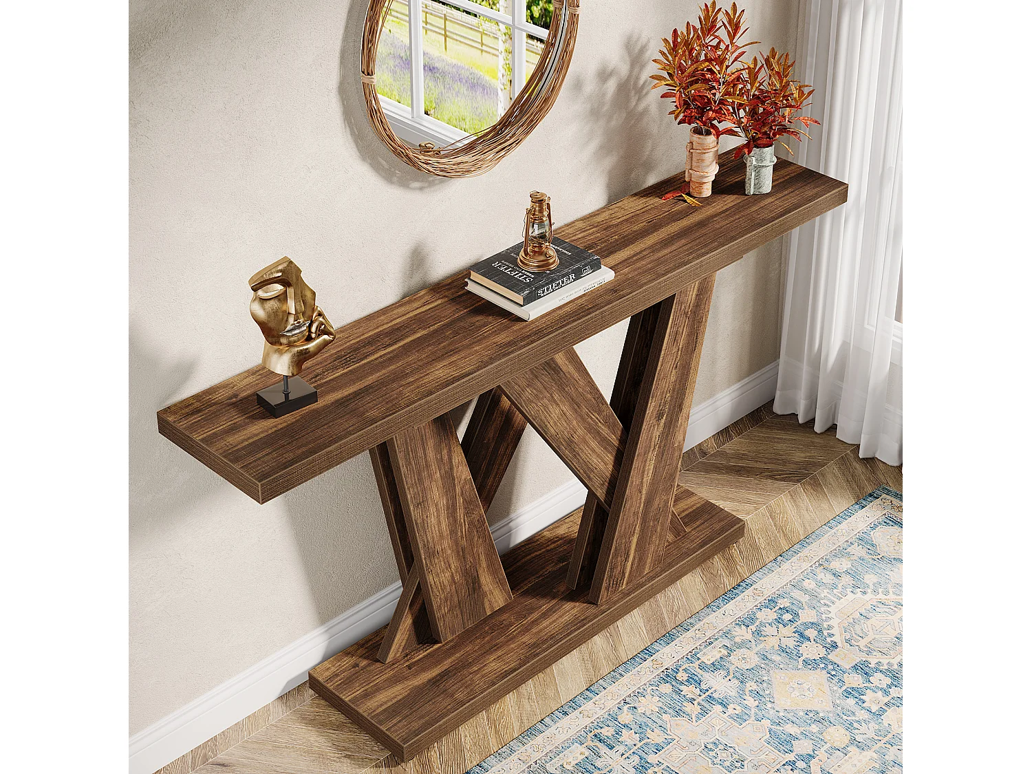 Casa de campo - Consola de mesa moderna detrás del sofá - Mesa de entrada de 140 cm de largo