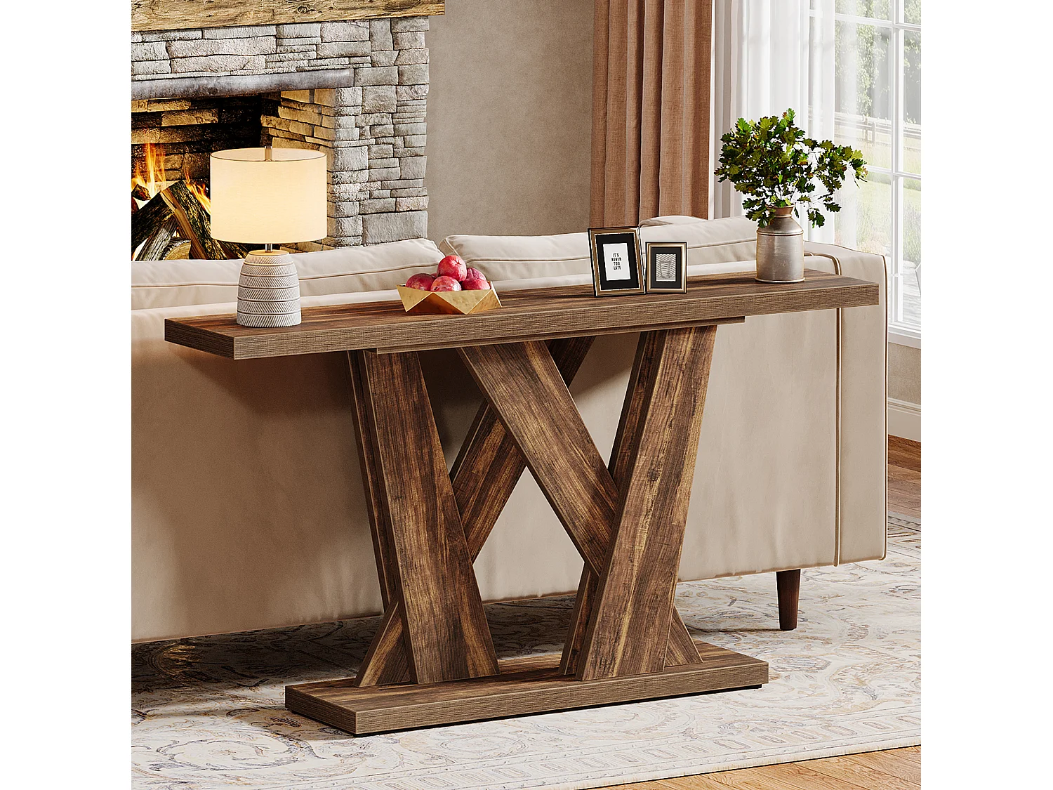 Casa de campo - Consola de mesa moderna detrás del sofá - Mesa de entrada de 140 cm de largo