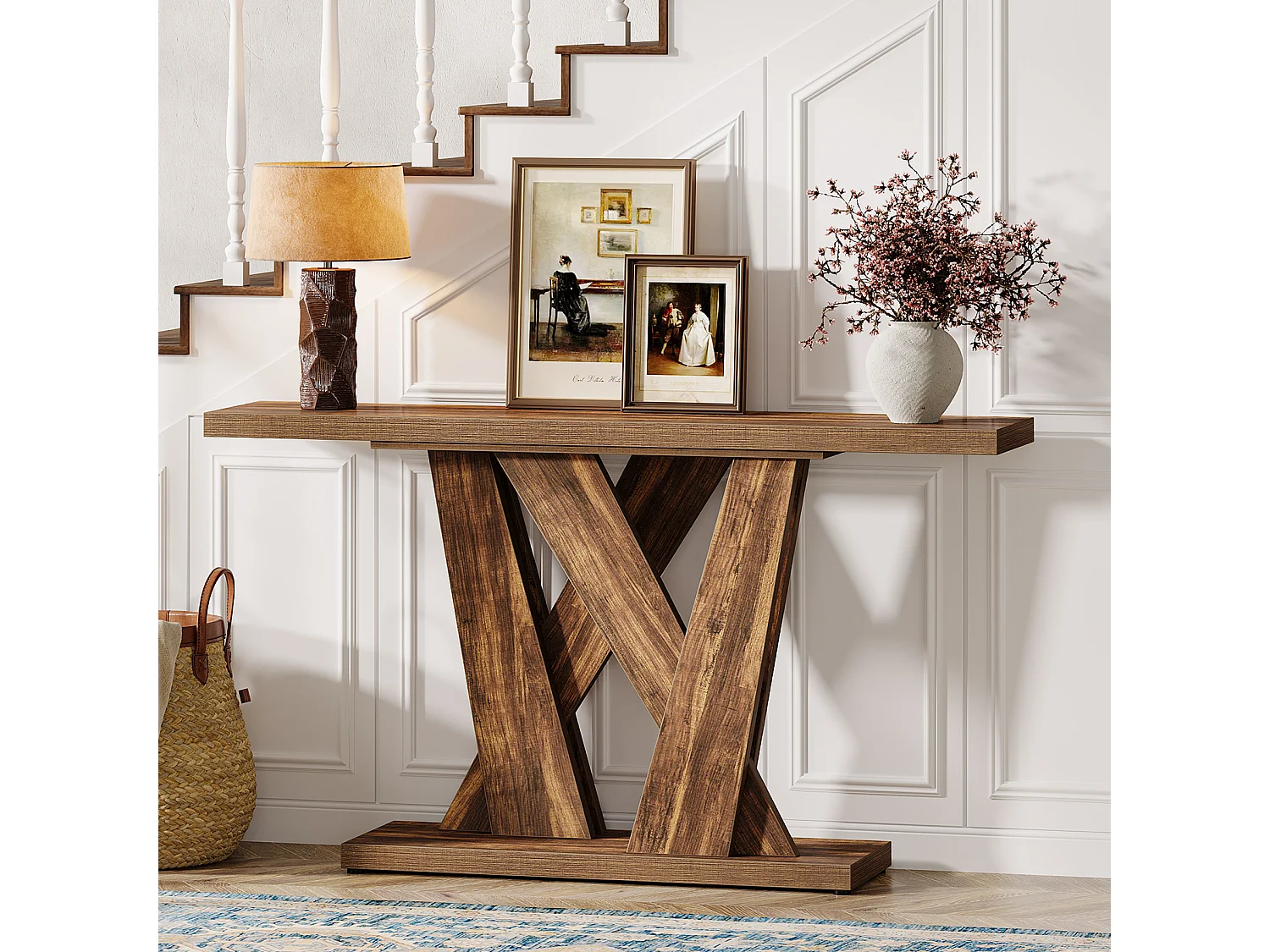 Casa de campo - Consola de mesa moderna detrás del sofá - Mesa de entrada de 140 cm de largo
