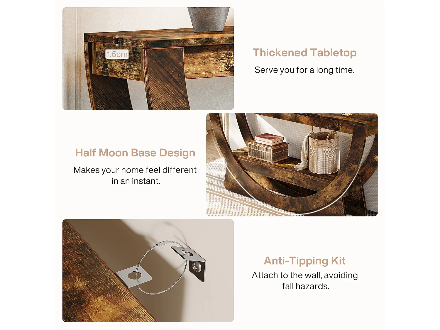 Consoletafel van 160 cm, industriële tweezits entreetafel met opbergplanken