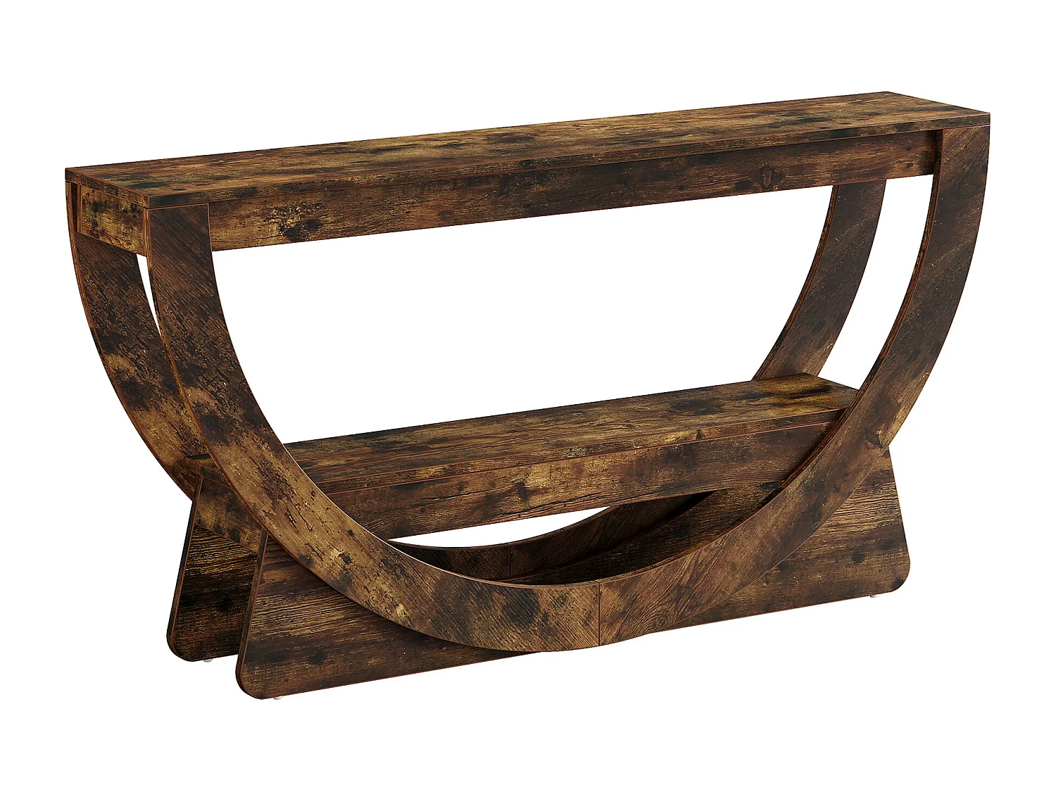 Consoletafel van 160 cm, industriële tweezits entreetafel met opbergplanken