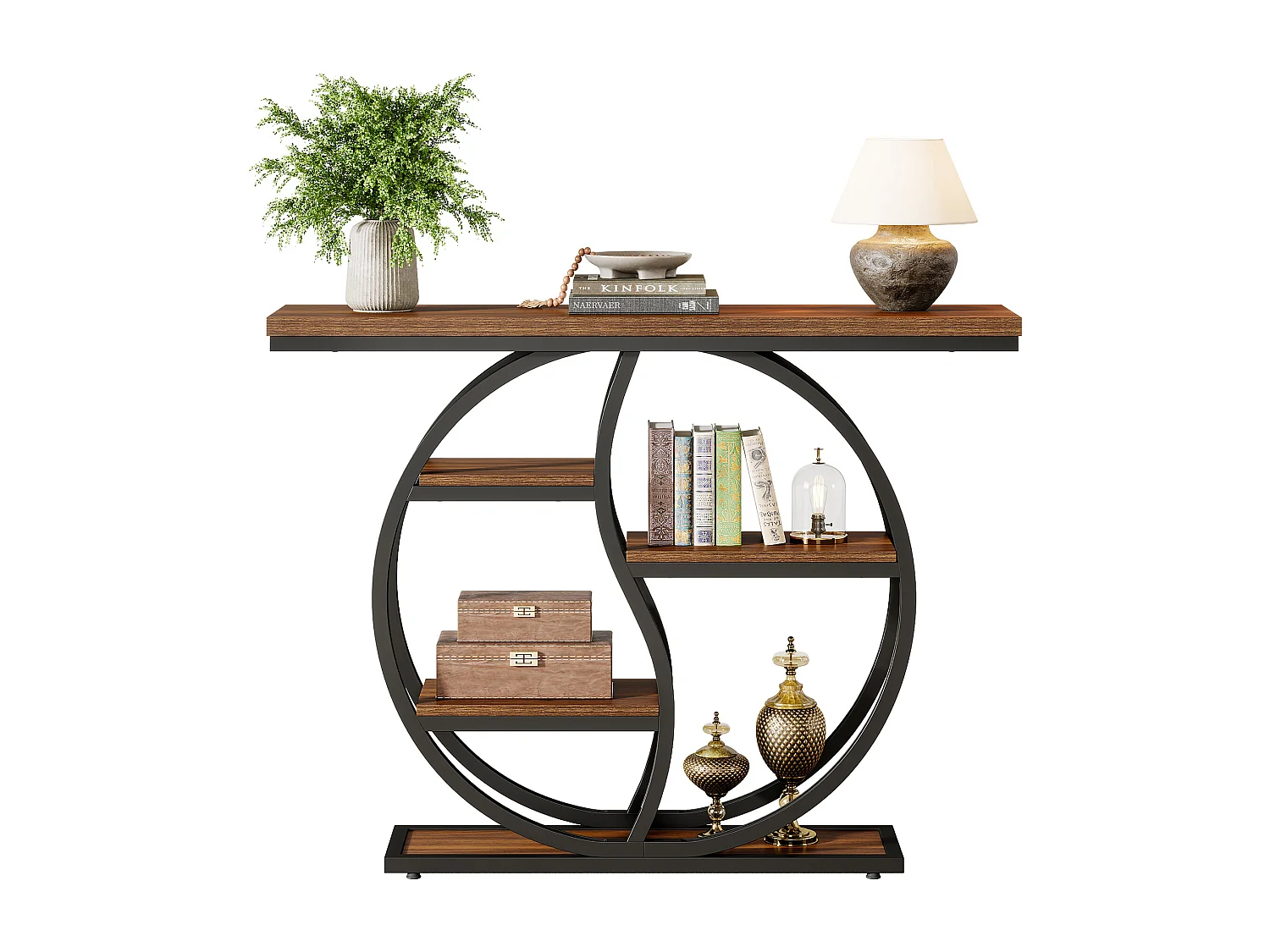 Industriële consoletafel met 4 niveaus, 120 x 30 cm, met ronde voet