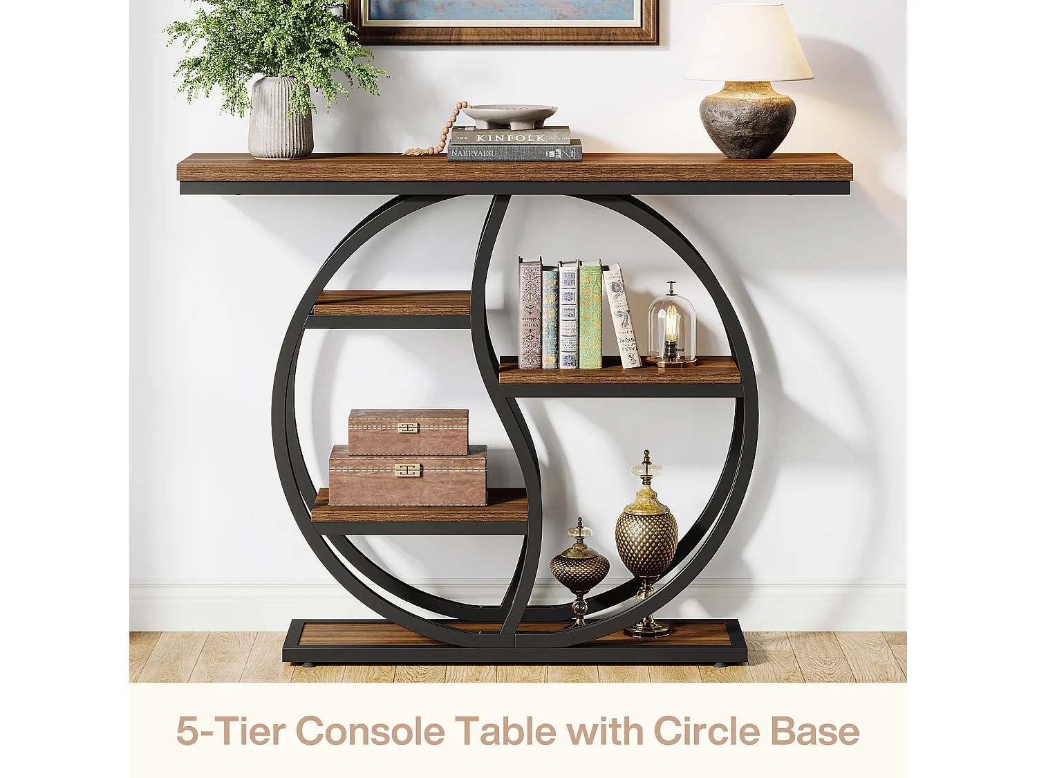 Industriële consoletafel met 4 niveaus, 120 x 30 cm, met ronde voet