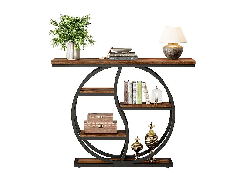 Industriële consoletafel met 4 niveaus, 120 x 30 cm, met ronde voet