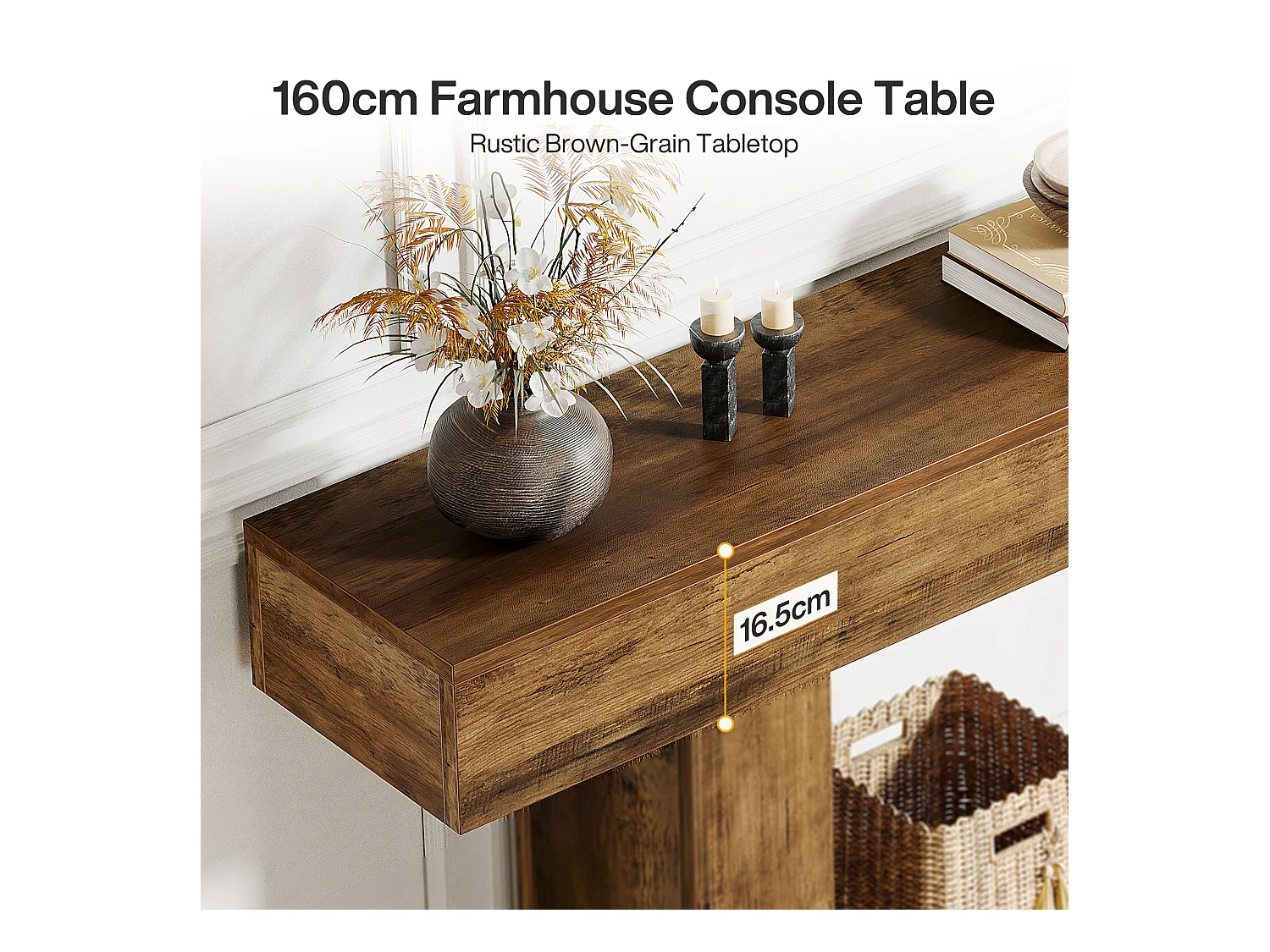 Table console de 160 cm de long, table d'entrée à 2 étages, table basse avec espace de rangement