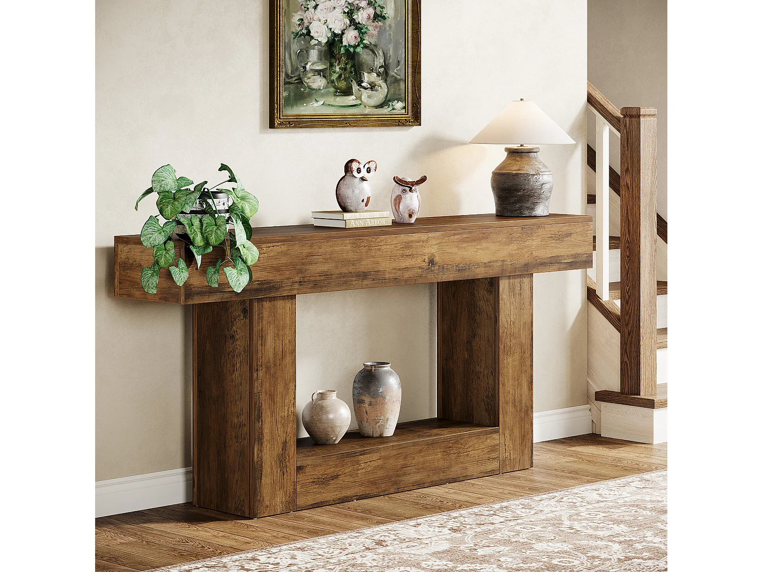 Consoletafel van 160 cm lang, entreetafel met 2 niveaus, salontafel met opbergruimte