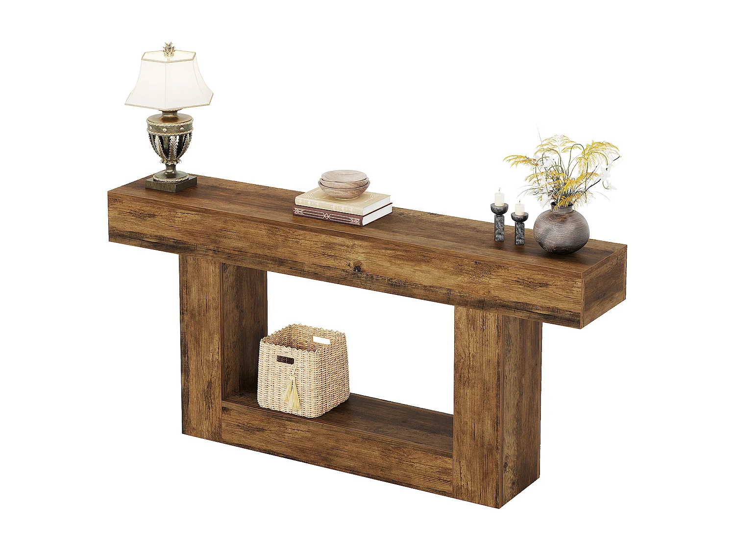 Consoletafel van 160 cm lang, entreetafel met 2 niveaus, salontafel met opbergruimte