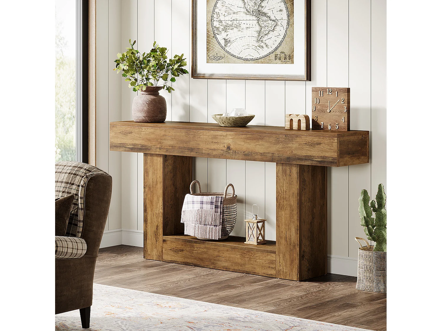 Consoletafel van 160 cm lang, entreetafel met 2 niveaus, salontafel met opbergruimte