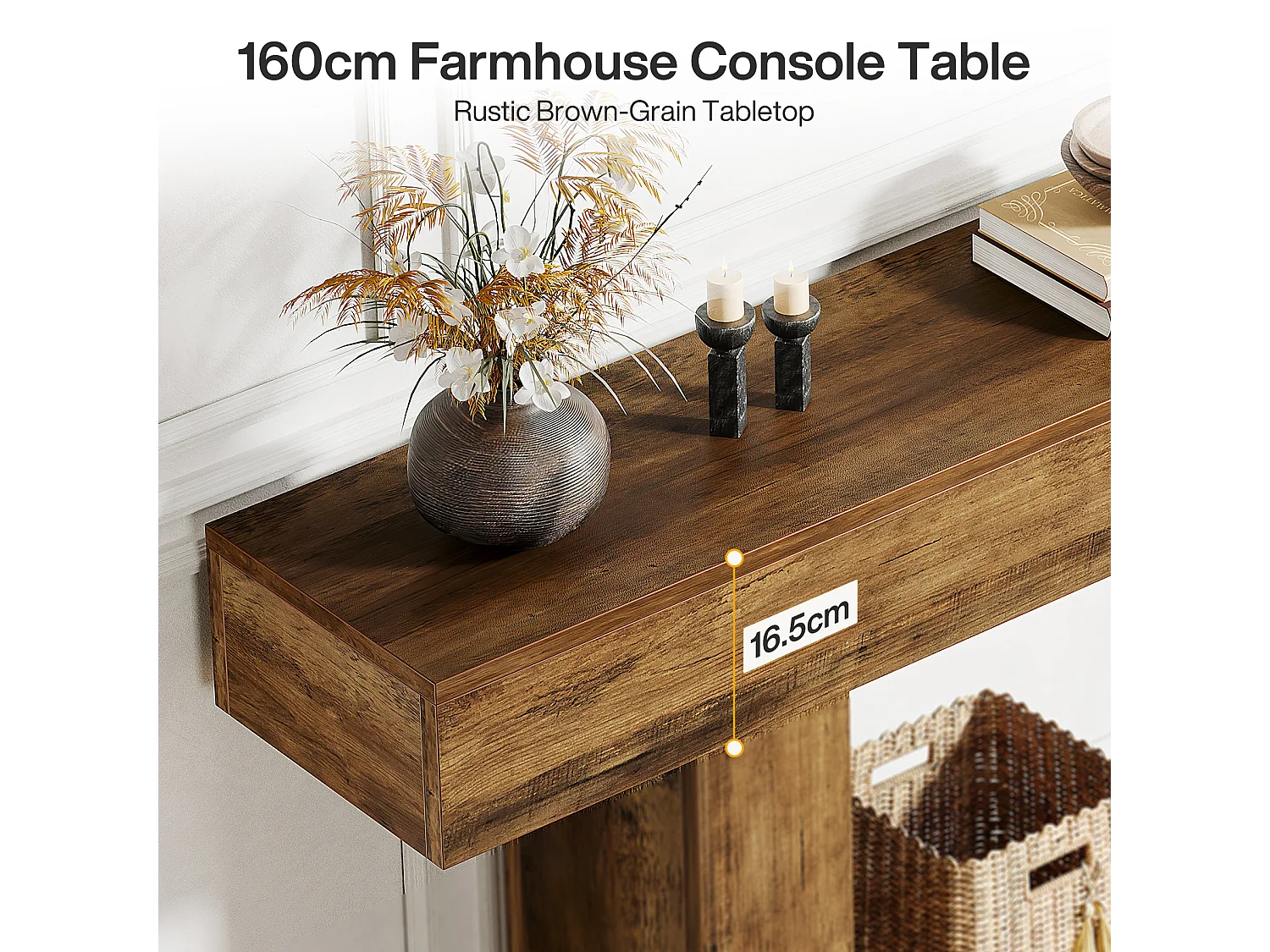 Consoletafel van 160 cm lang, entreetafel met 2 niveaus, salontafel met opbergruimte