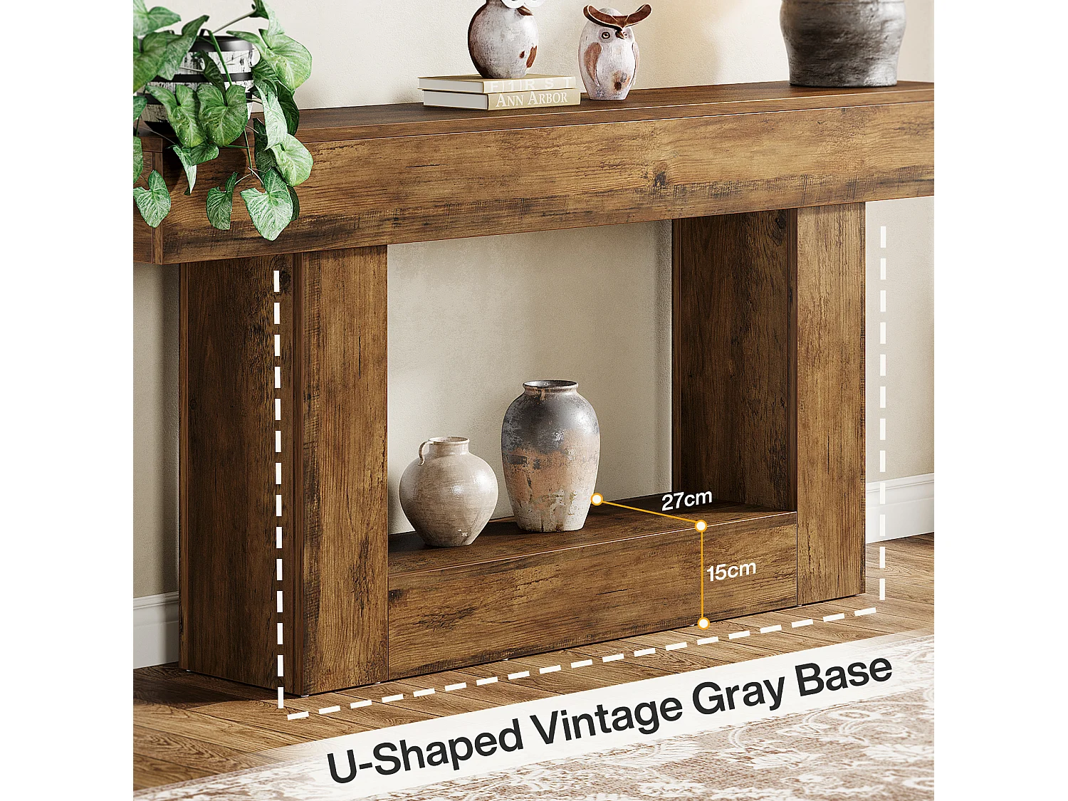 Consoletafel van 160 cm lang, entreetafel met 2 niveaus, salontafel met opbergruimte