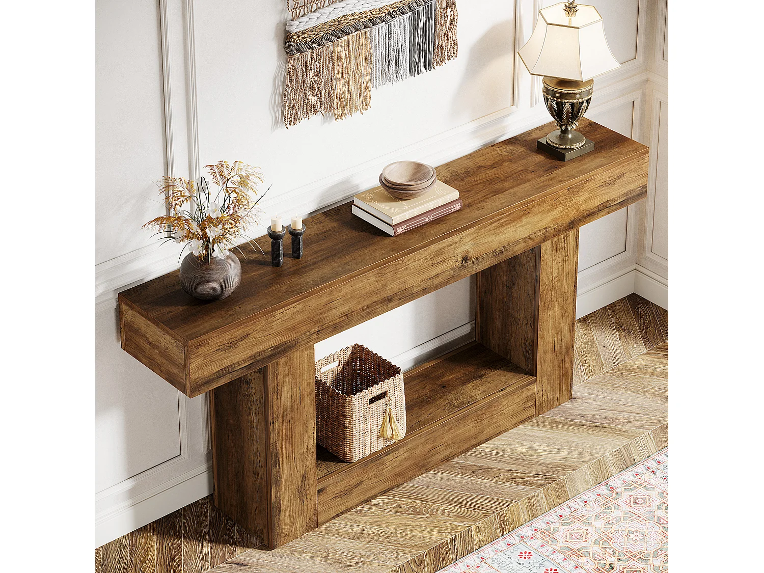 Consoletafel van 160 cm lang, entreetafel met 2 niveaus, salontafel met opbergruimte