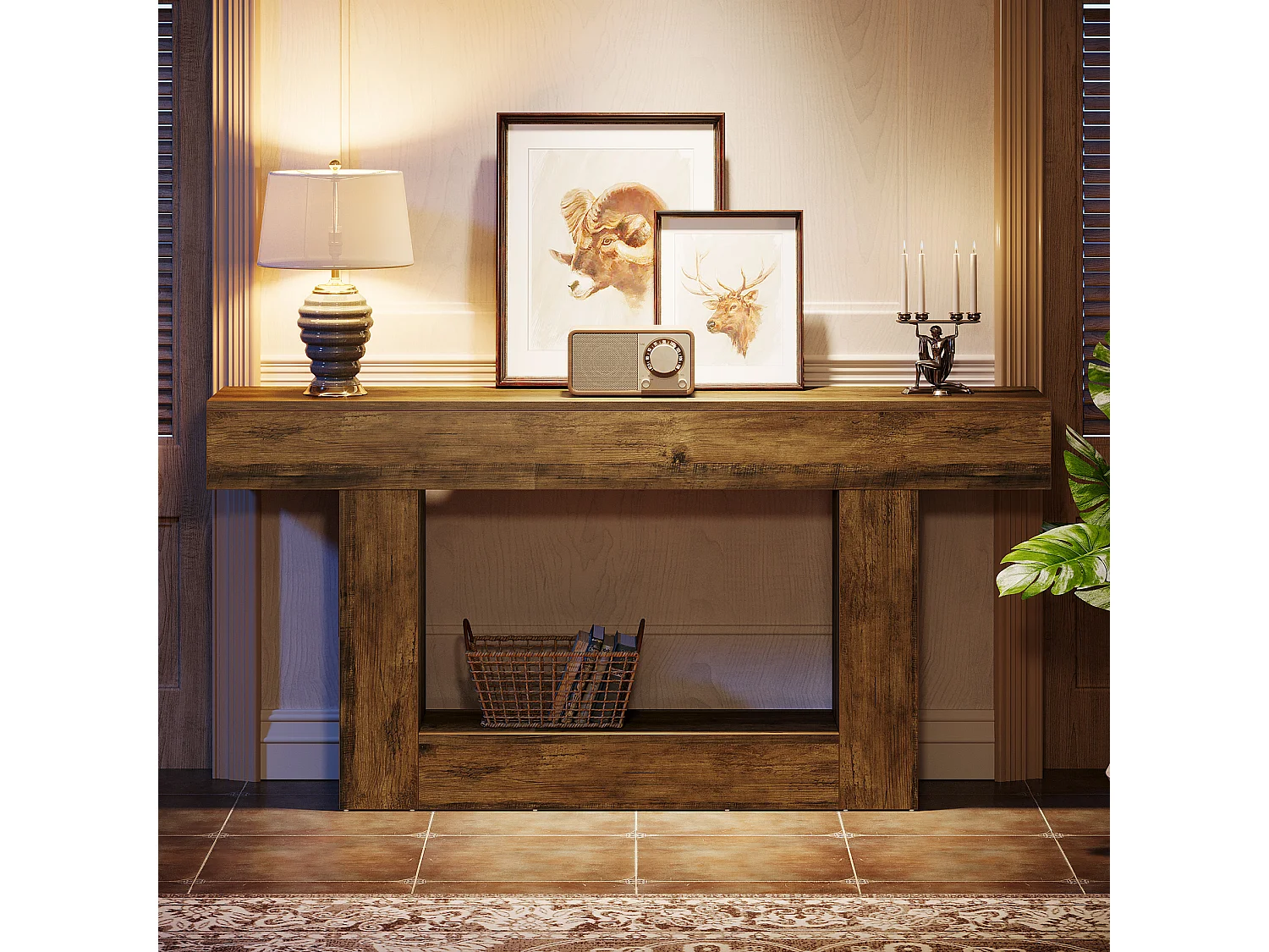 Consoletafel van 160 cm lang, entreetafel met 2 niveaus, salontafel met opbergruimte