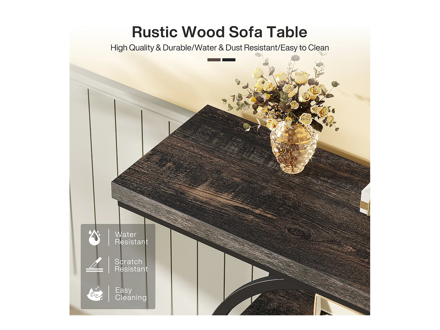 Console de Style Industriel de 105 cm, à 4 Niveaux avec Base Circulaire (Noir)