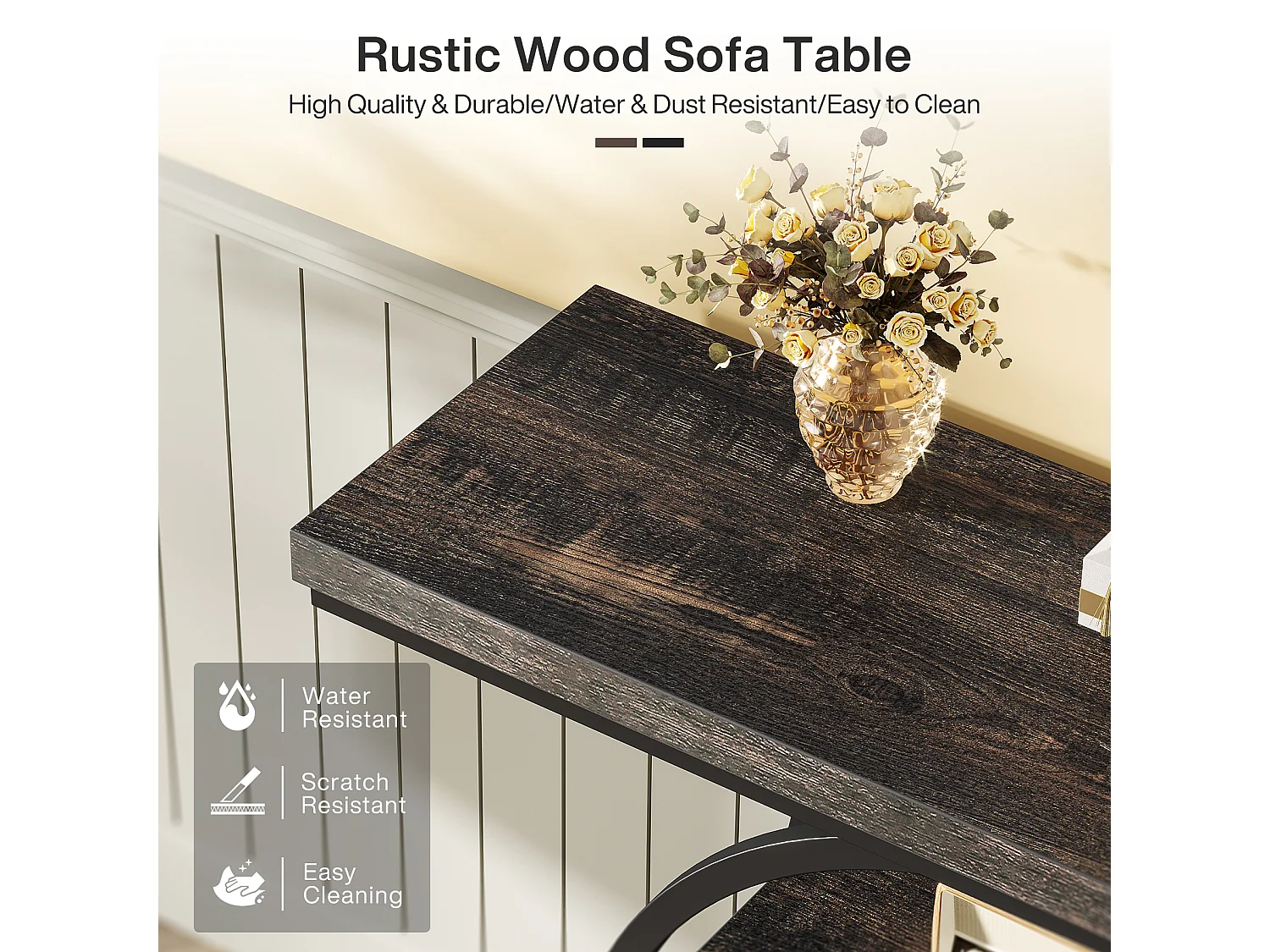 Console de Style Industriel de 105 cm, à 4 Niveaux avec Base Circulaire (Noir)