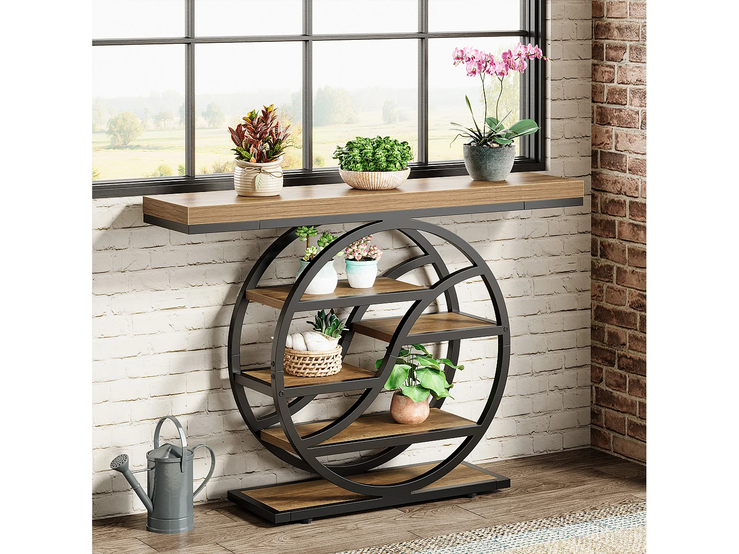 Table console industrielle à 5 étages de 120 cm avec socle circulaire