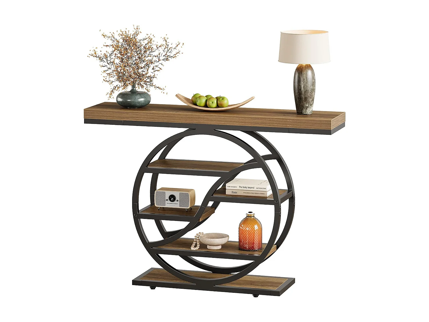 Table console industrielle à 5 étages de 120 cm avec socle circulaire