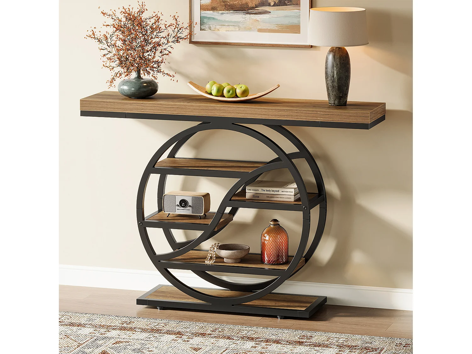 Table console industrielle à 5 étages de 120 cm avec socle circulaire