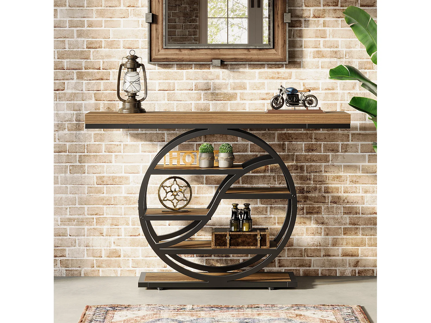 Table console industrielle à 5 étages de 120 cm avec socle circulaire