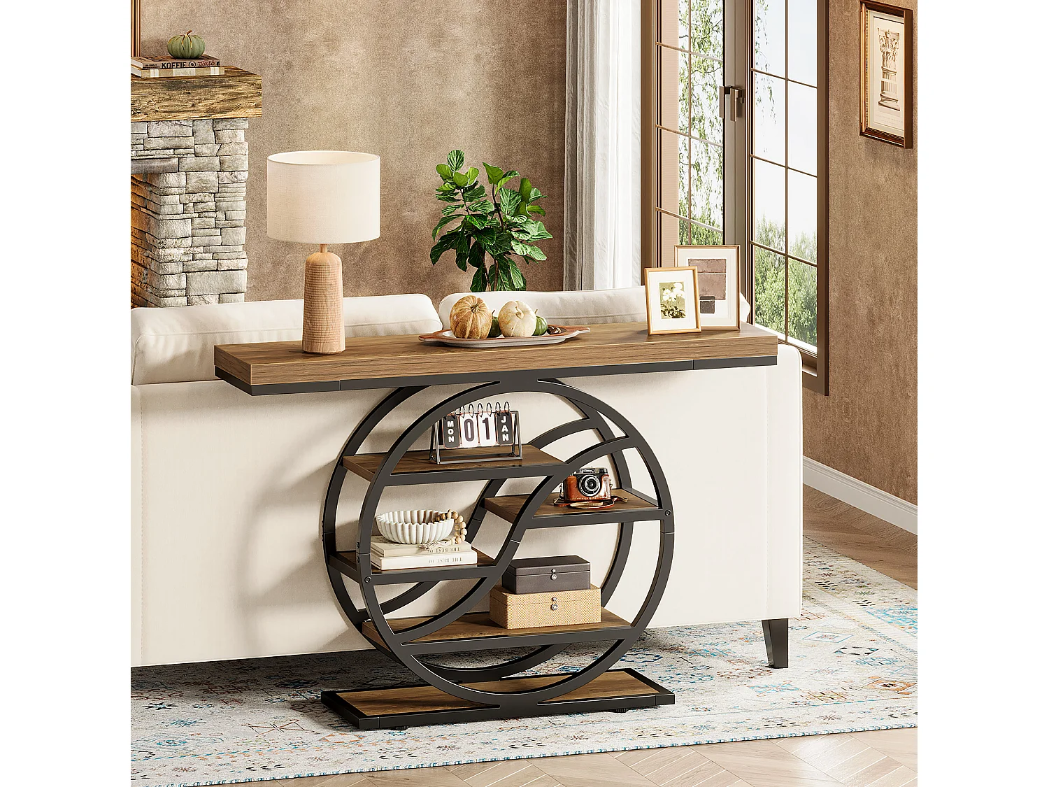 Table console industrielle à 5 étages de 120 cm avec socle circulaire