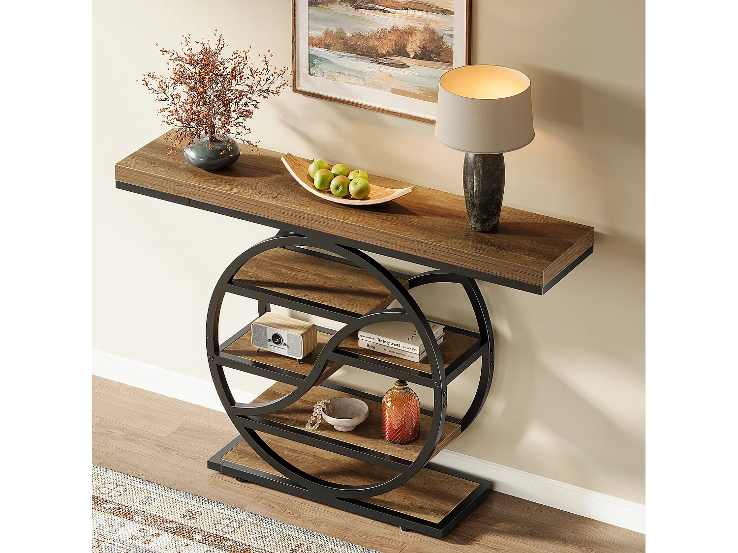 Table console industrielle à 5 étages de 120 cm avec socle circulaire