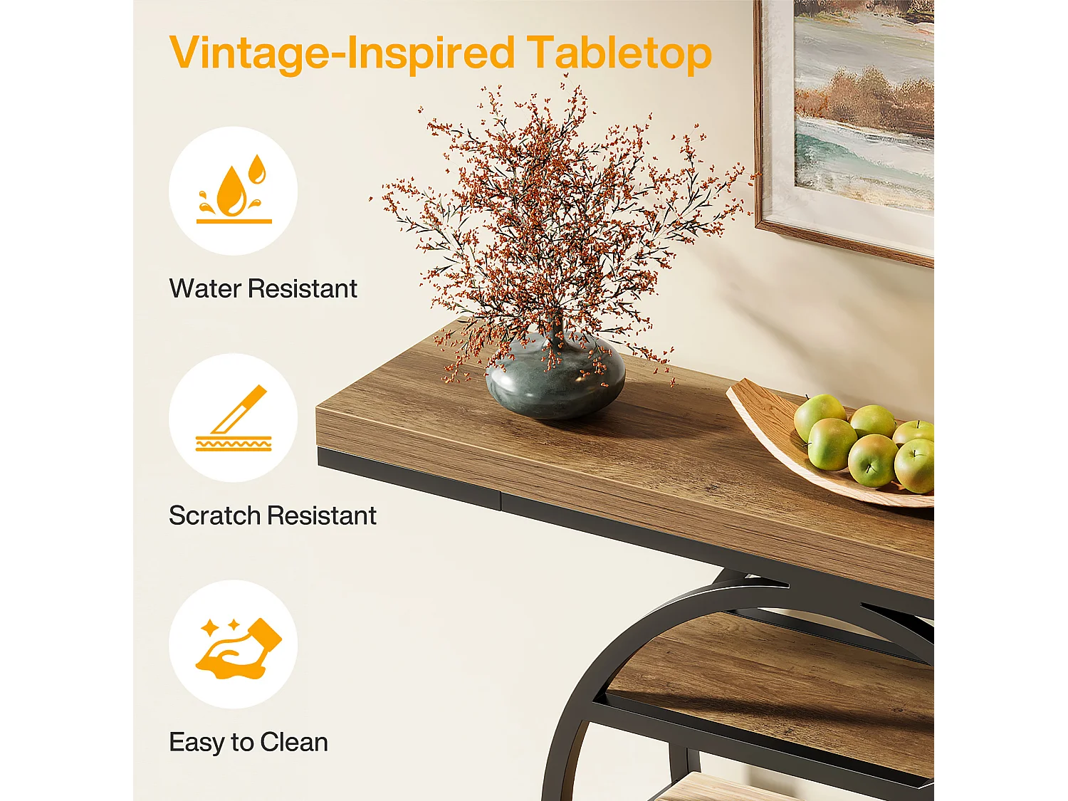 Table console industrielle à 5 étages de 120 cm avec socle circulaire